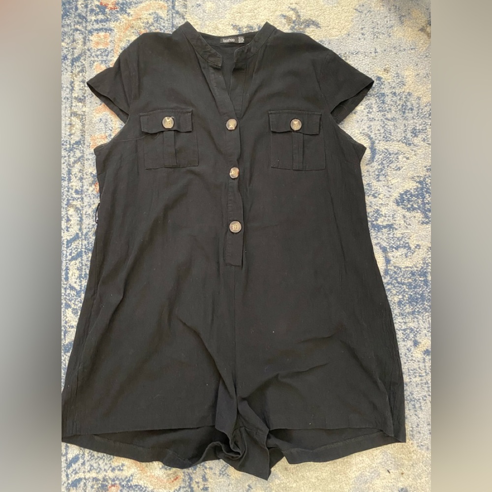 Boohoo Black Button-Up Romper